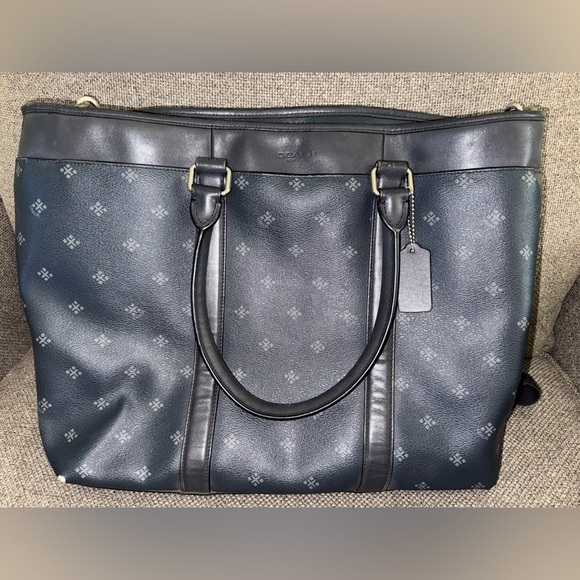 Coach Perry Navy Blue Diamond Print Coated Canvas Laptop bag Mens/Womens/unisex - Picture 1 of 11